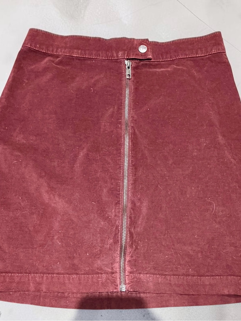 Madewell Burgundy Velveteen Front-Zip Mini Skirt